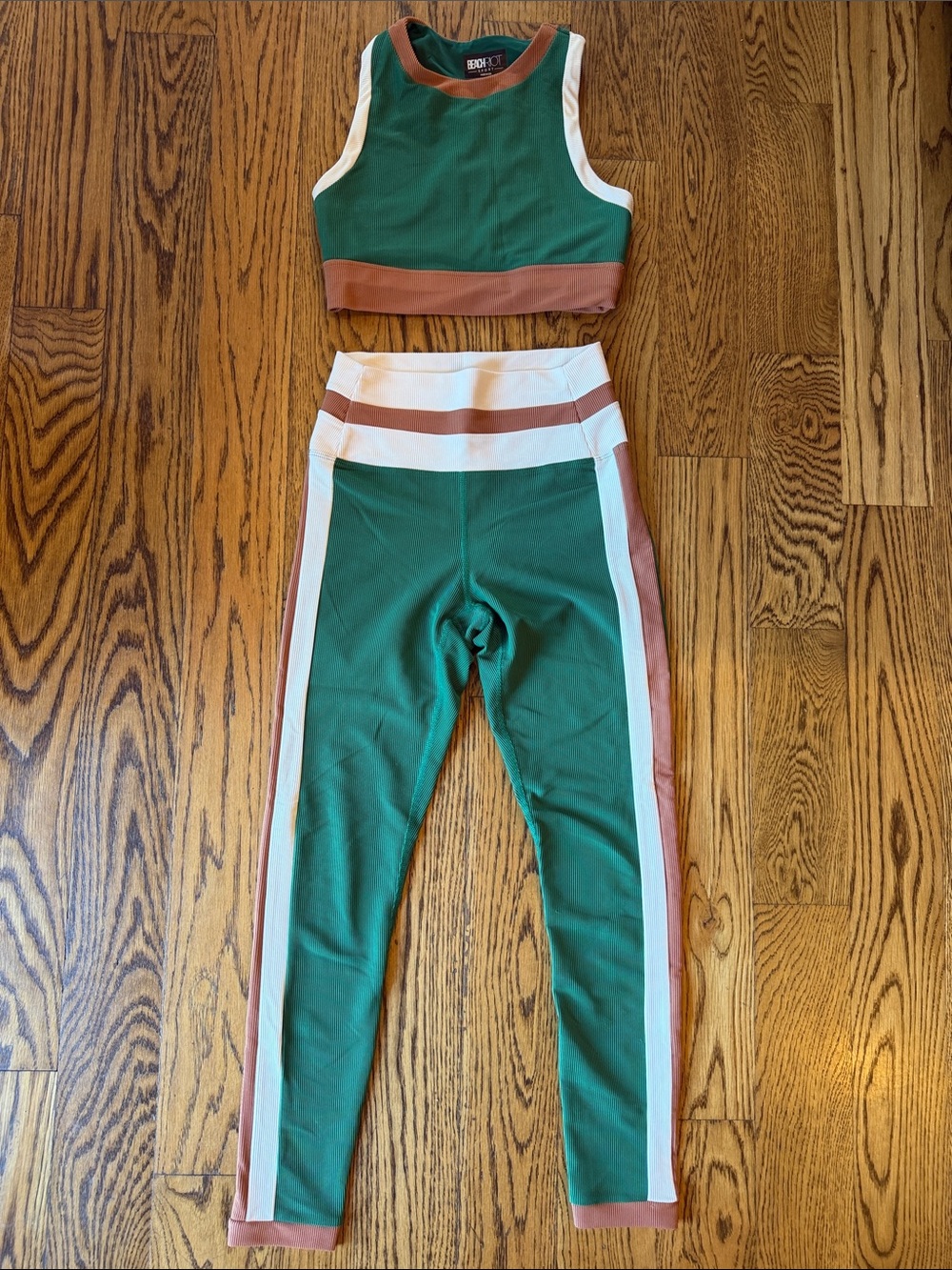 Beach Riot Green, White & Tan Colorblock Leggings Set